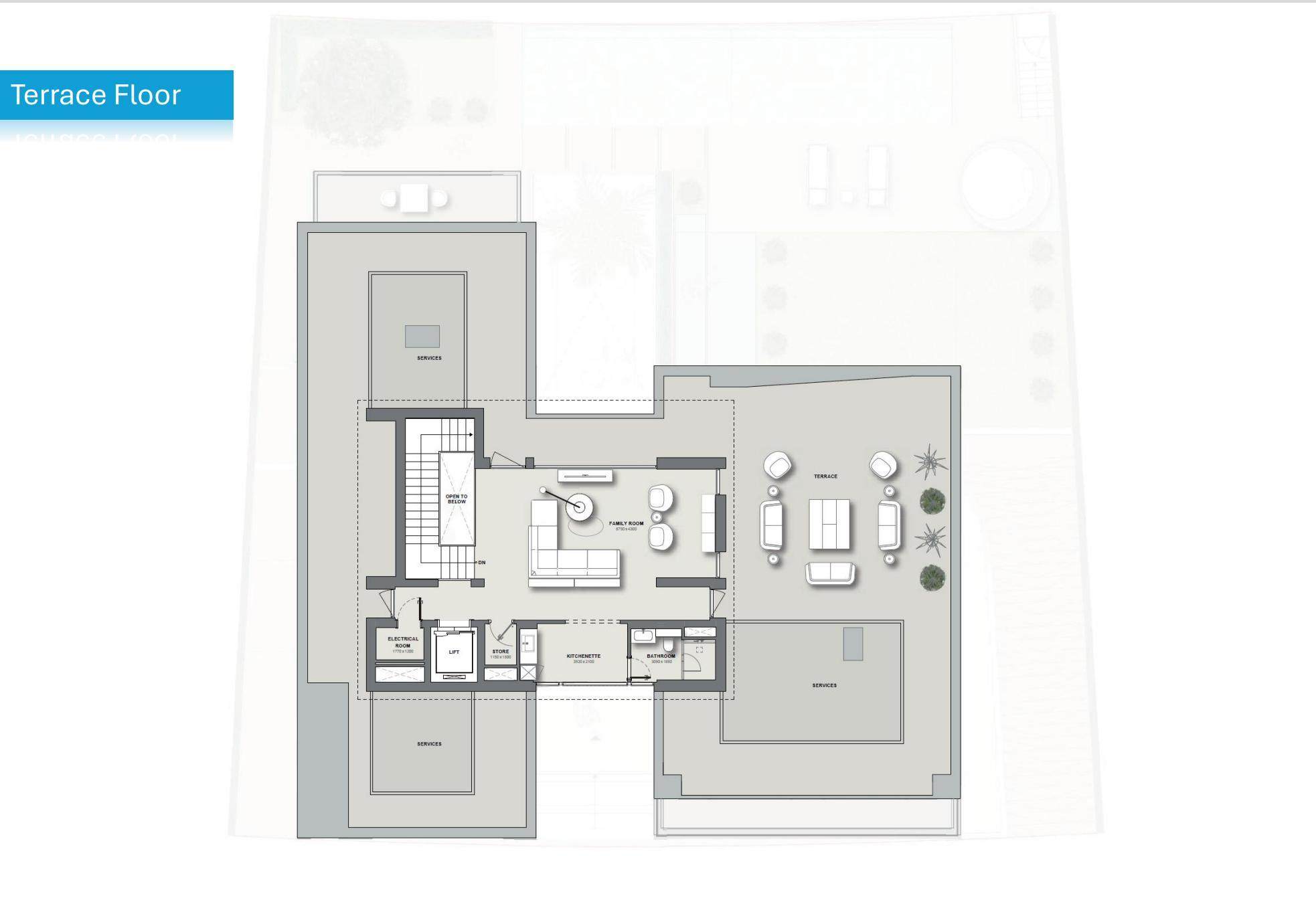 Terrace floor — lounge and outdoor terrace Terrace floor — lounge and outdoor terrace