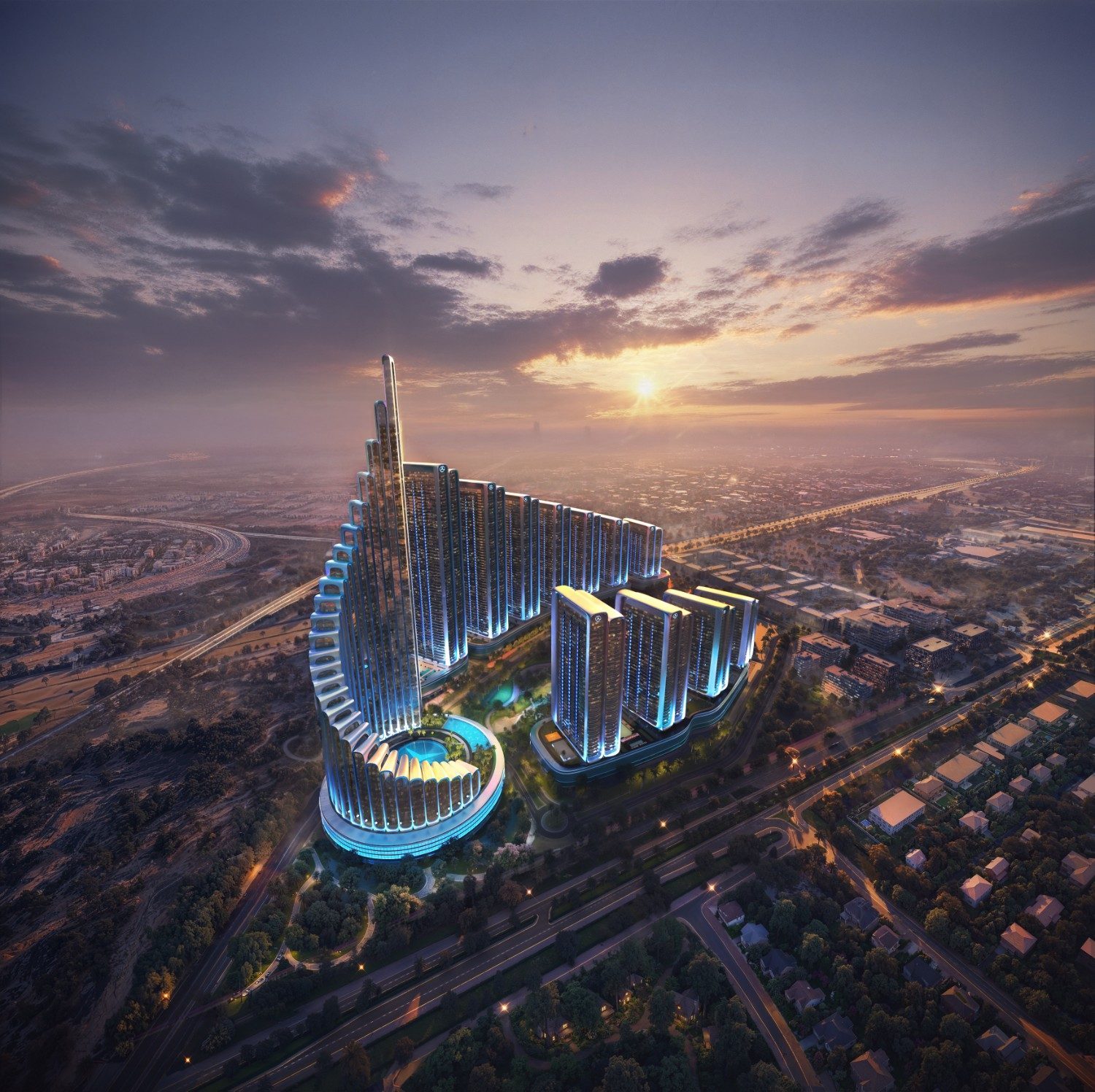 Binghatti City — aerial rendering of the planned development Binghatti City — aerial rendering of the planned development