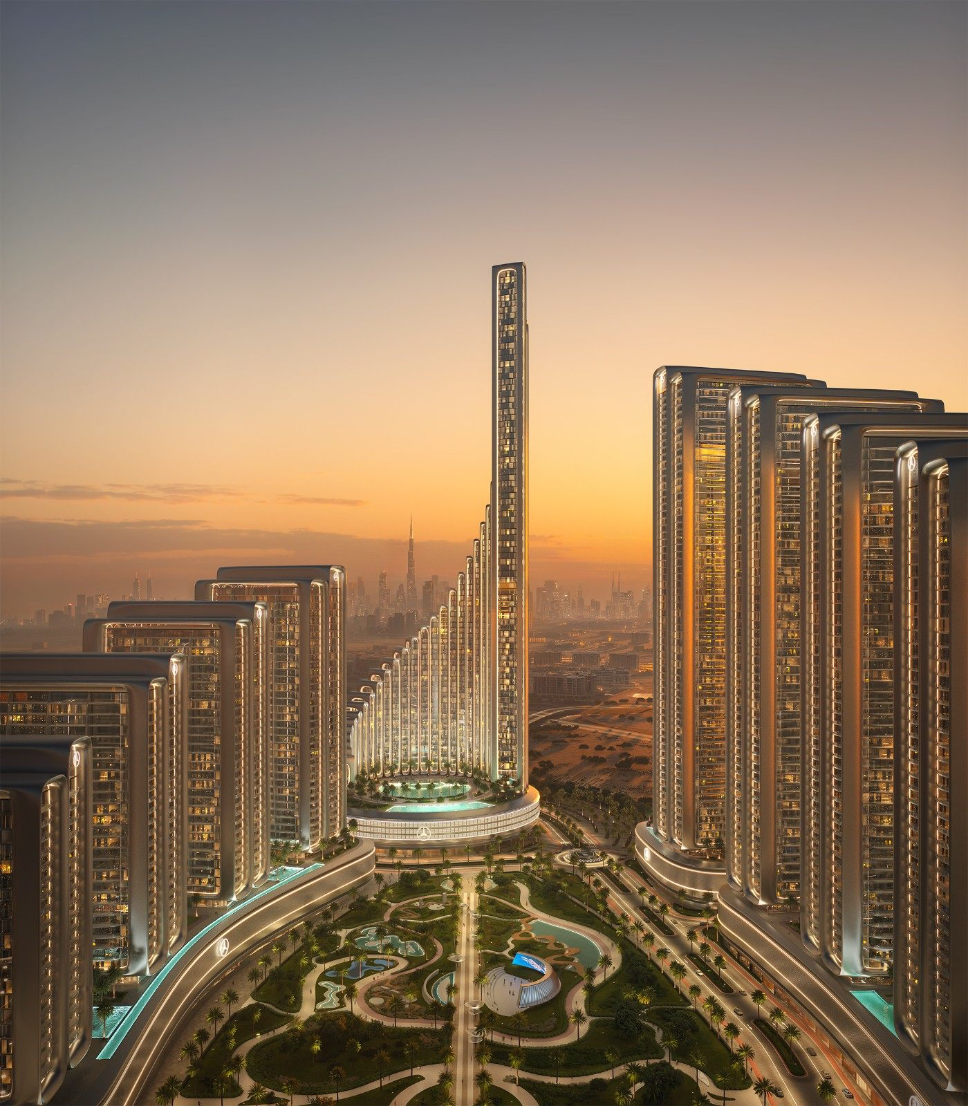 Binghatti City towers — architectural rendering of the wider development Binghatti City towers — architectural rendering of the wider development