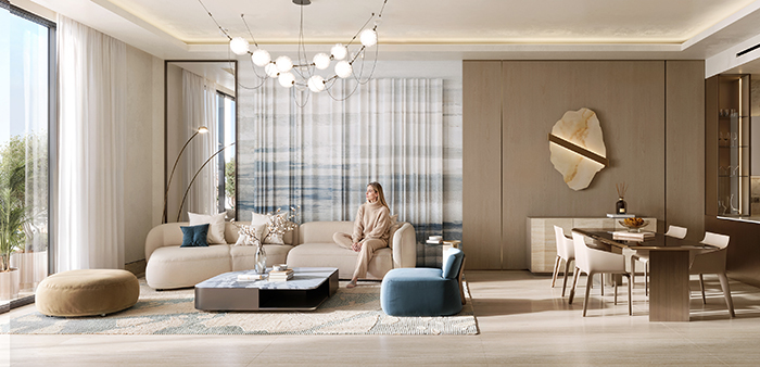 Binghatti Wraith — living room rendering