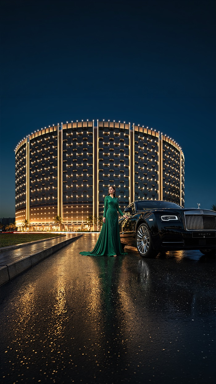 Binghatti Wraith — night exterior rendering