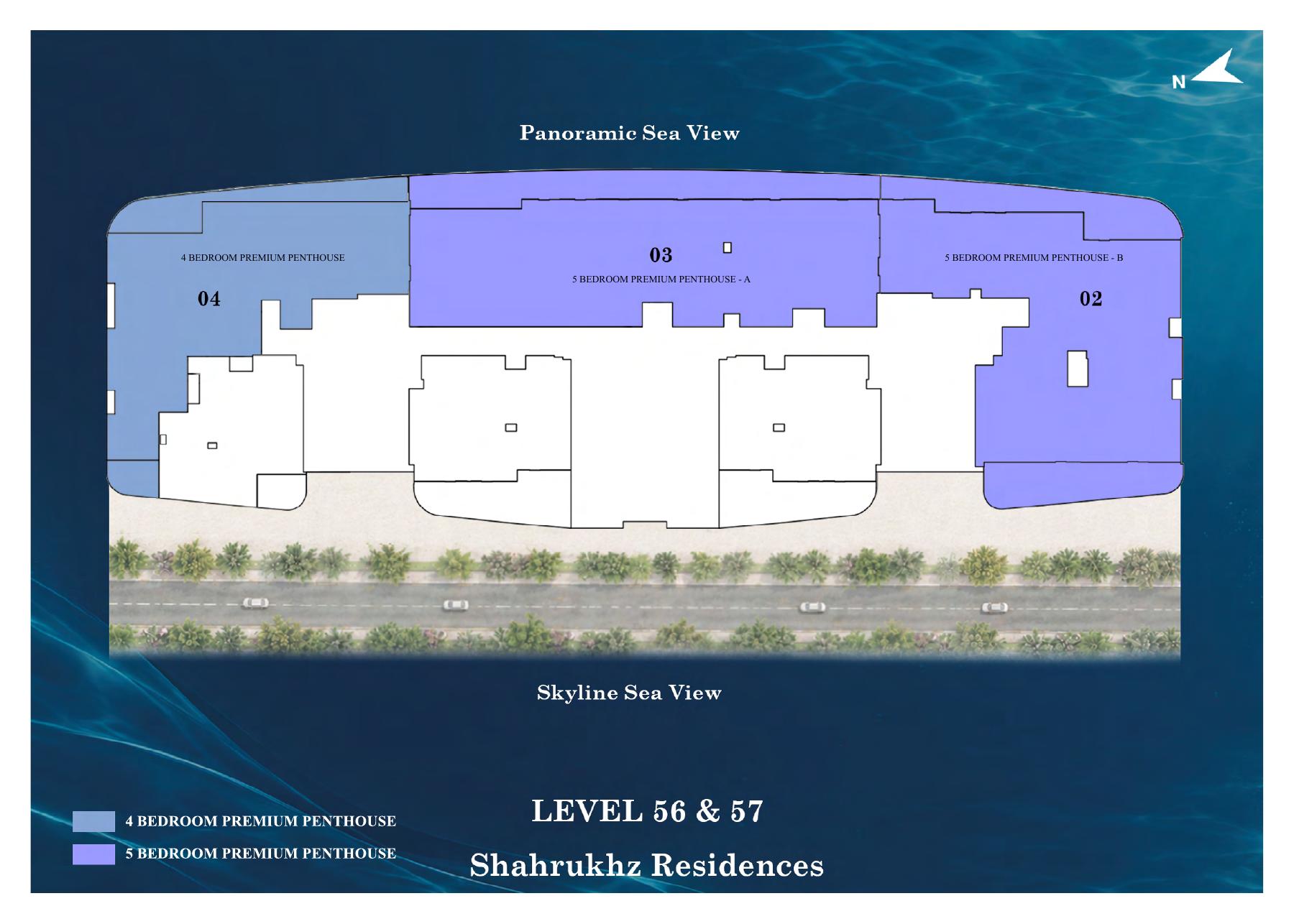 Penthouse positions on levels 56 and 57
