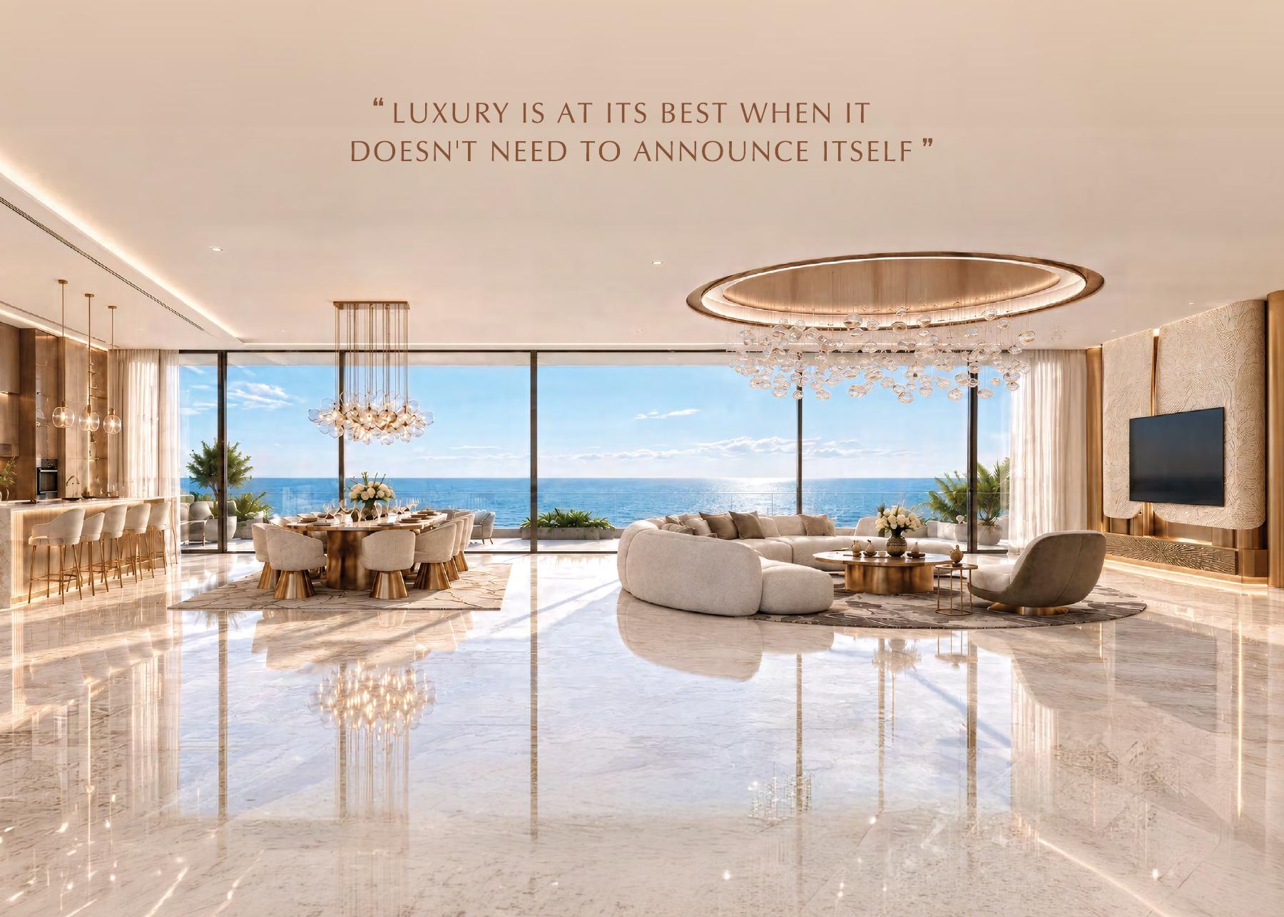 Shahrukhz Residences — illustrated penthouse living and dining interior Shahrukhz Residences — illustrated penthouse living and dining interior