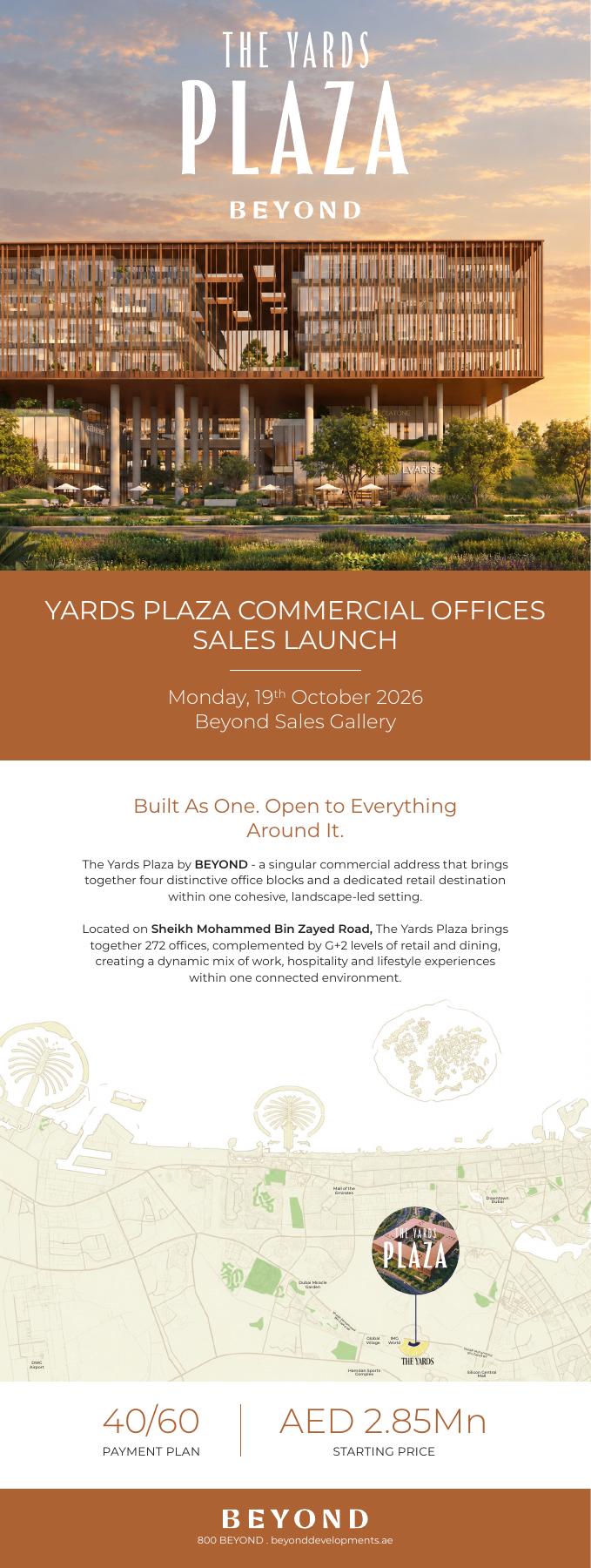 The Yards Plaza — original launch sheet, 19 October 2026 sales launch