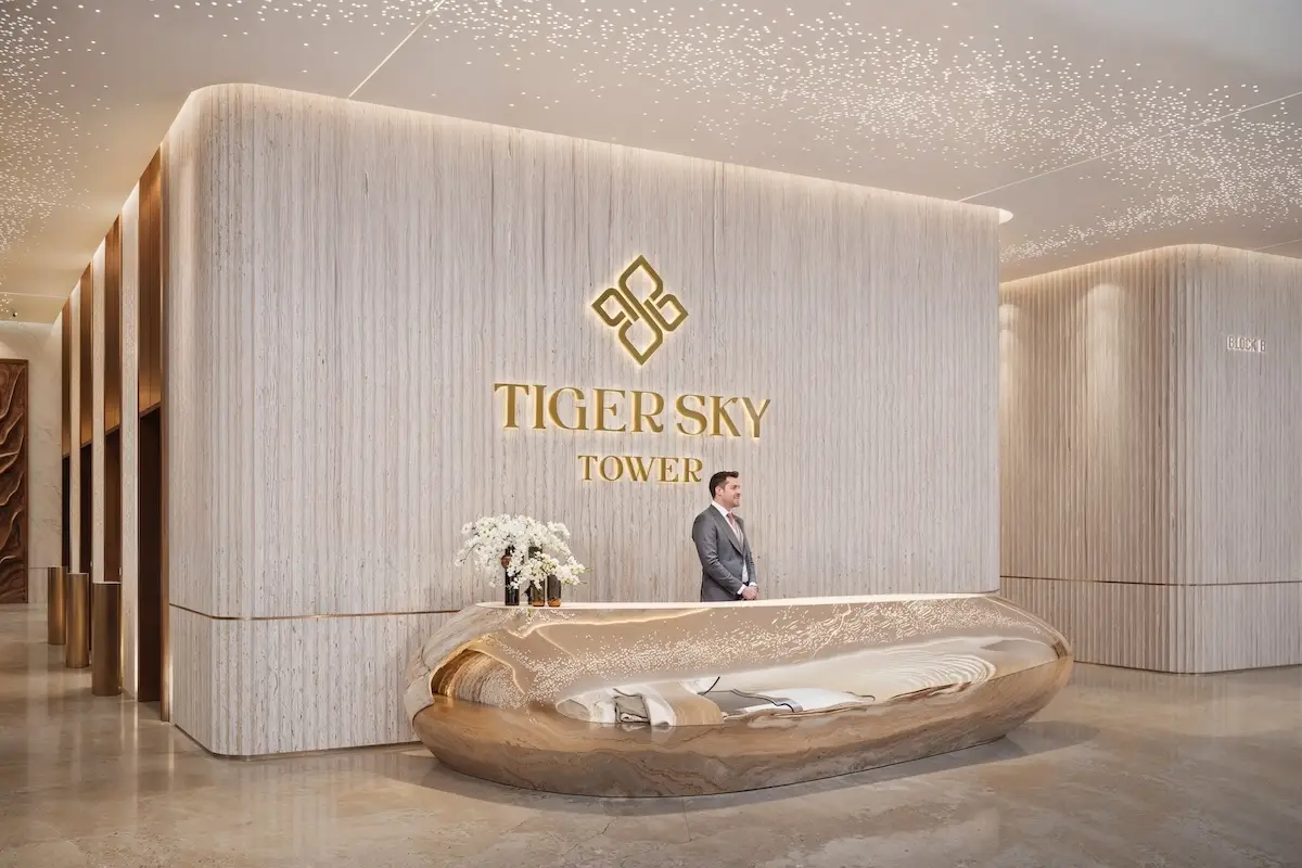 منطقة الاستقبال موضحة في كتالوج TIGER "Tiger Sky Tower"، الخليج التجاري، دبي