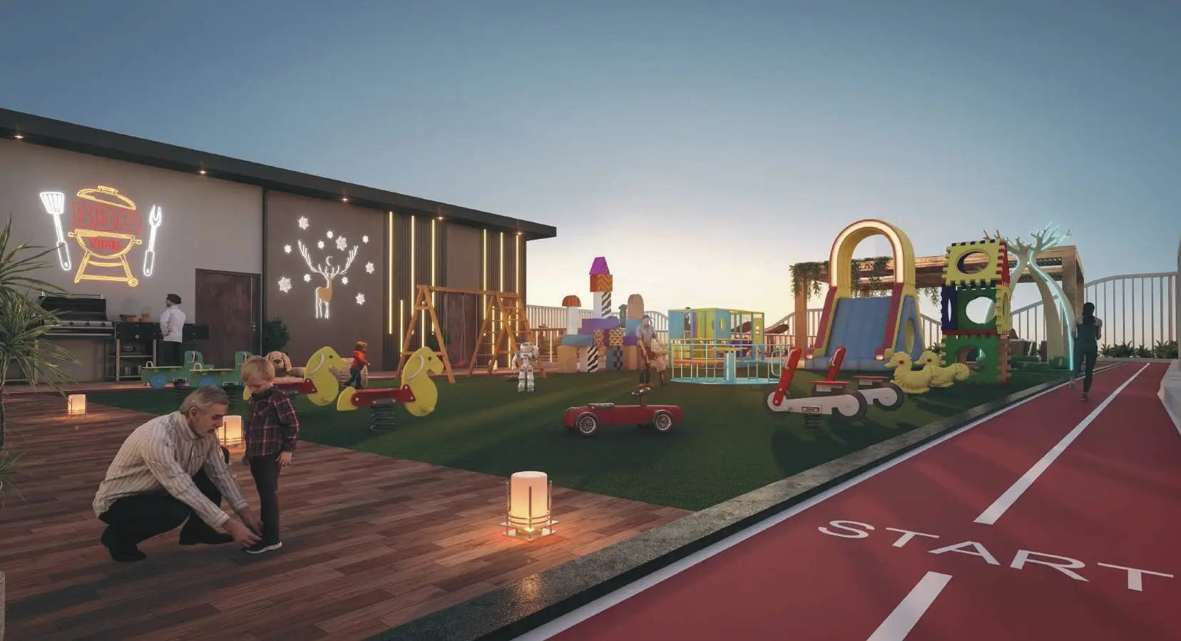 منطقة اللعب واللياقة البدنية الخارجية للأطفال الموضحة في كتالوج مشروع EMPIRE DEVELOPMENTS "Empire Gardens"، مجمع دبي لاند السكني، دبي