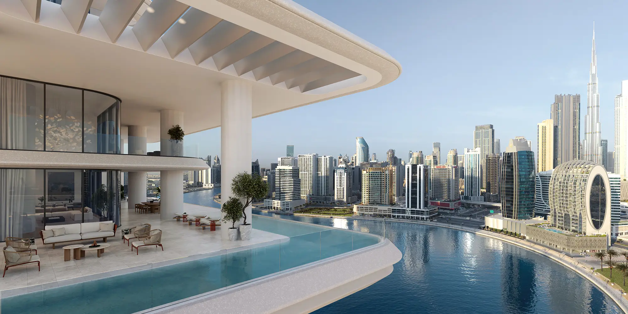 Balcony shown in the OMNIYAT "Vela Dorchester Collection" project catalogue, Business Bay, Dubai