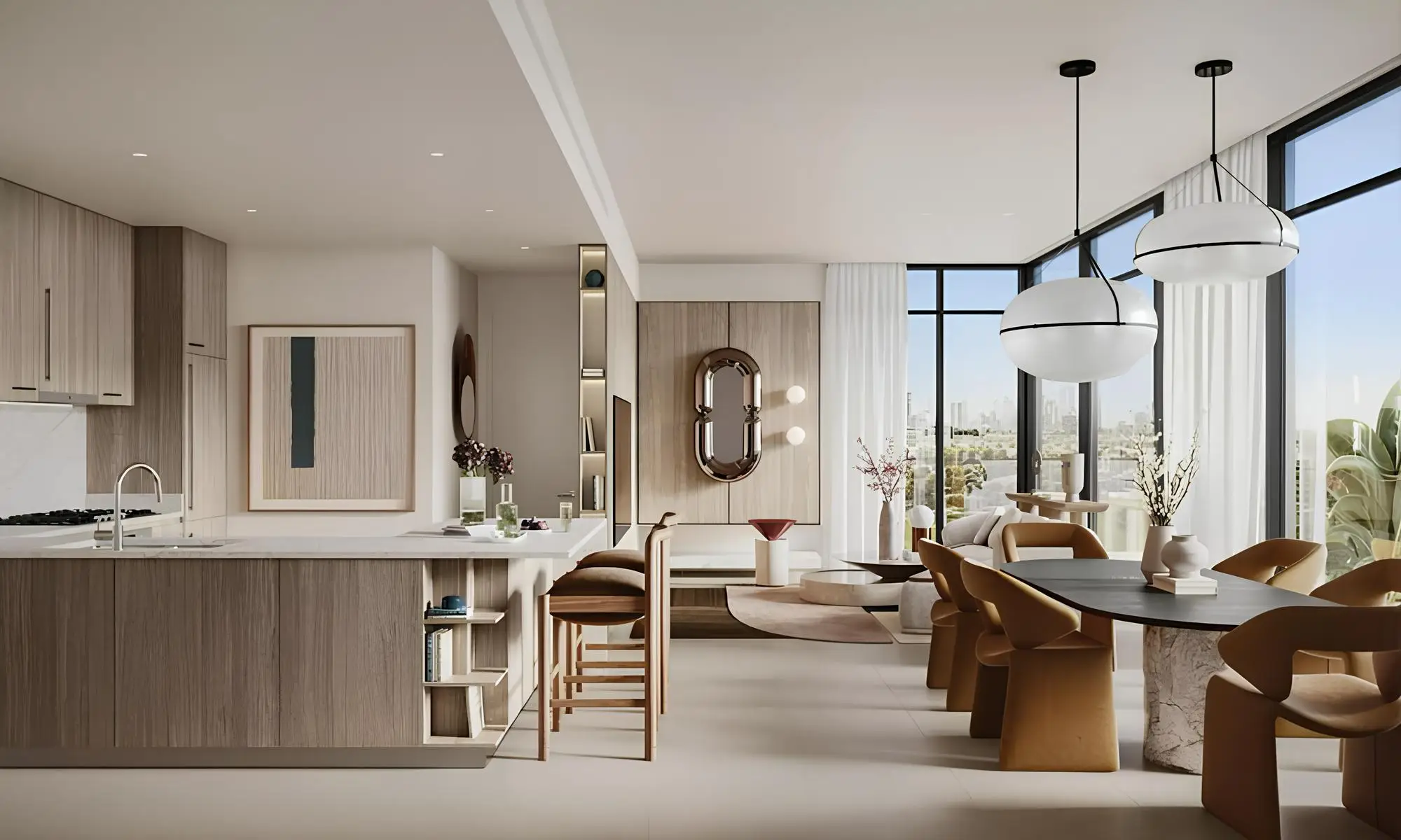المطبخ المفتوح ومنطقة المعيشة الموضحة في كتالوج إعمار "Parkside Hills"، دبي هيلز استيت، دبي