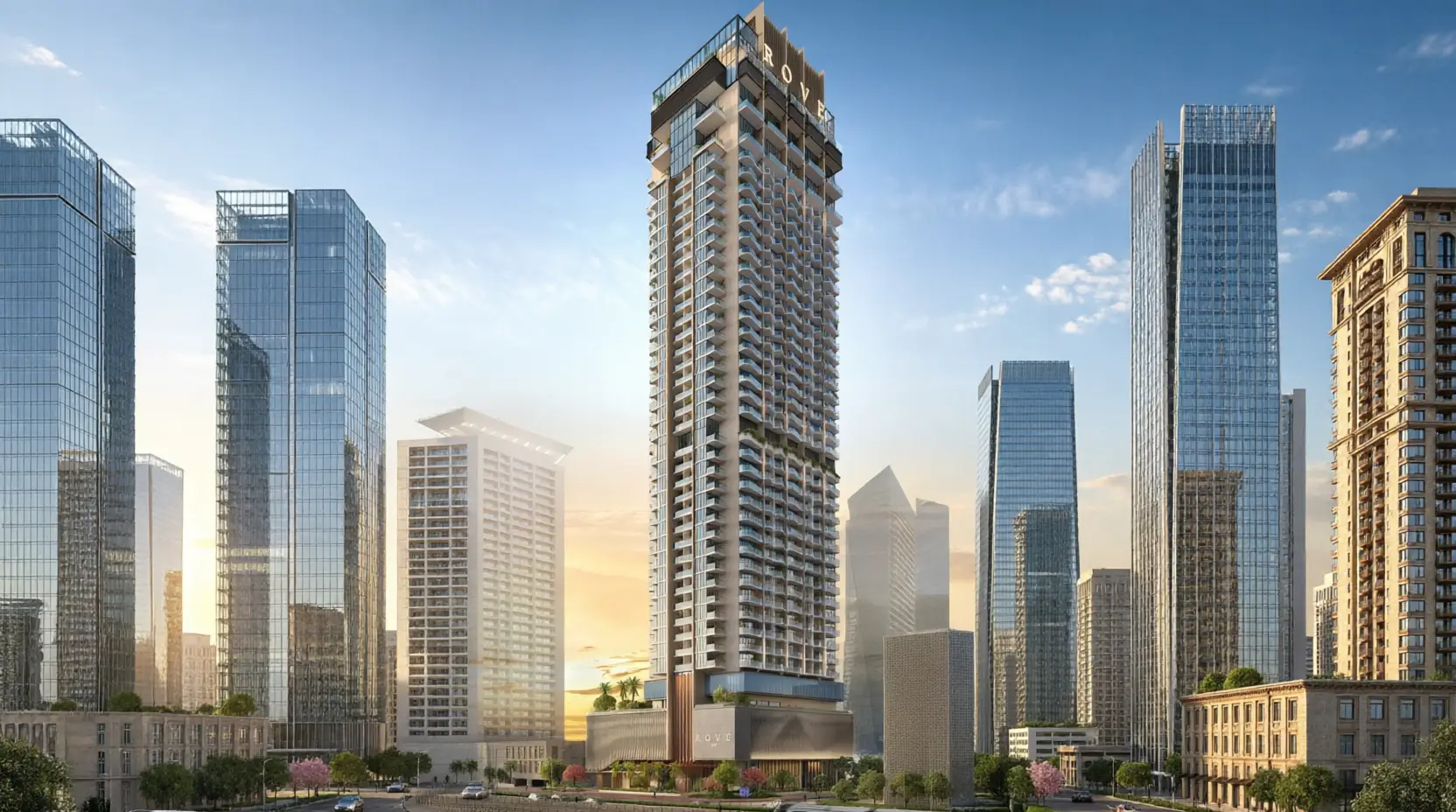 Illustrative residential tower exterior shown in the IRTH GROUP "Rove Home Dubai Marina" catalogue, Dubai Marina, Dubai