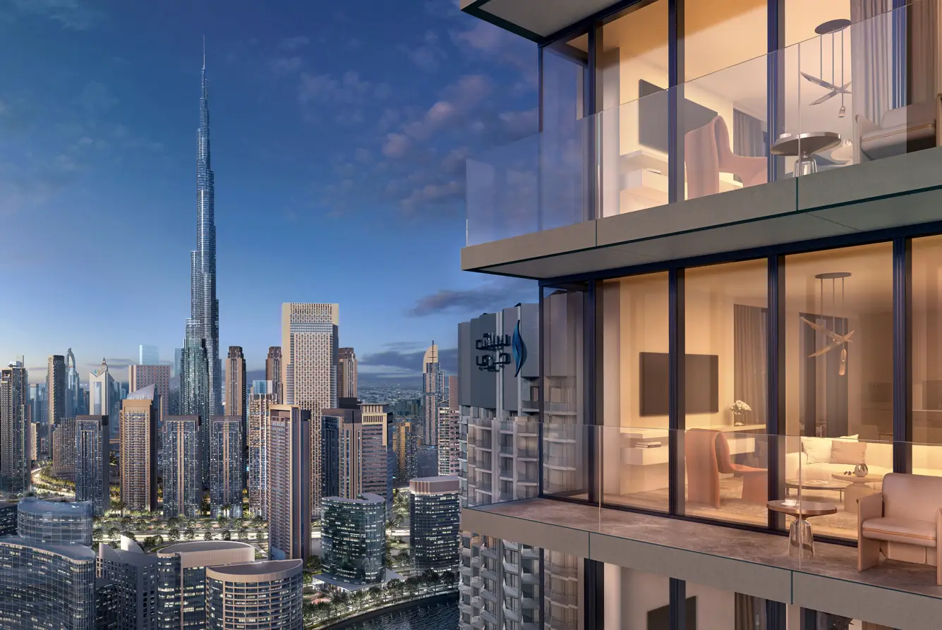 SELECT GROUP "Peninsula Four, The Plaza" proje kataloğunda gösterilen konut dış cephesi, Business Bay, Dubai
