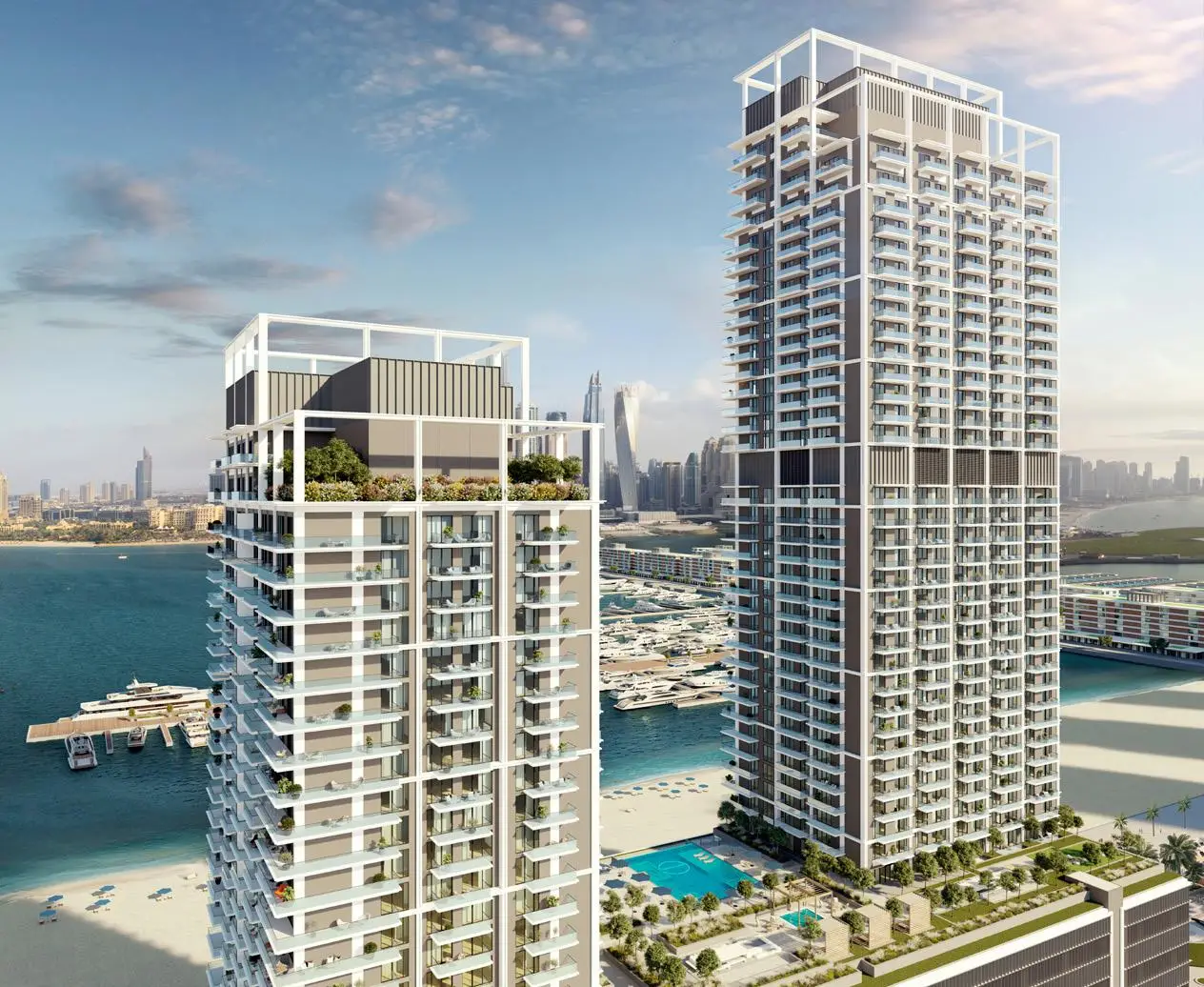 Residential towers beside the waterfront shown in the EMAAR "Beach Mansion" catalogue, Dubai