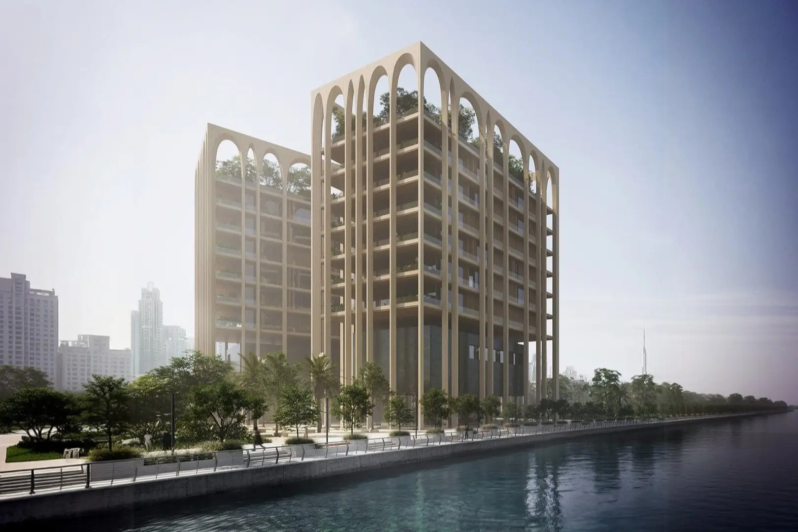Residential Exterior shown in the REFINE "Sea Mirror Residences" NEW LAUNCH project catalogue, Jumeirah Second, Dubai
