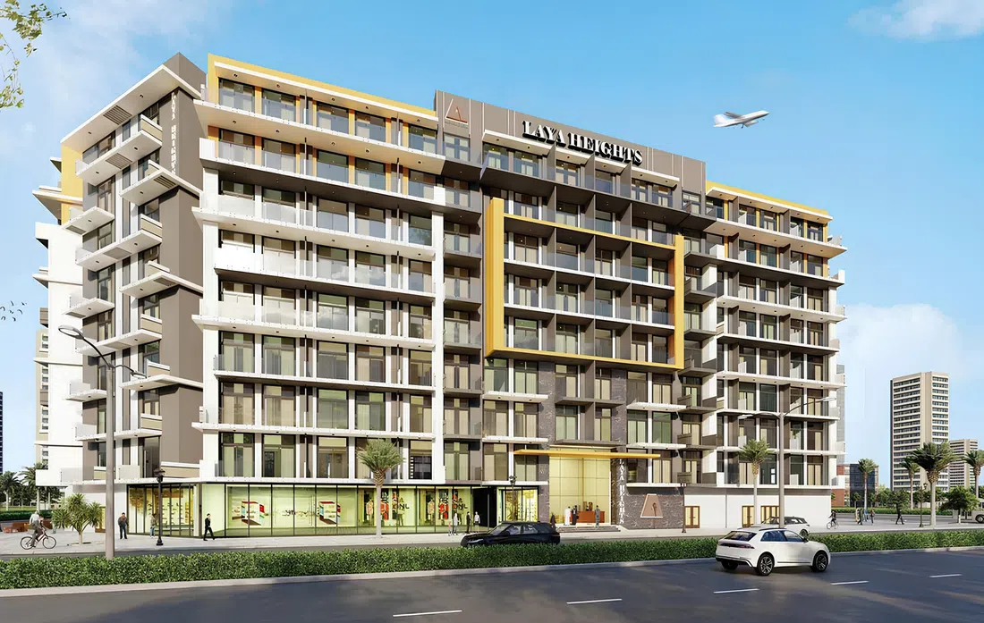 Laya Heights in Dubai Studio City: landscaped gardens — project photograph 1
