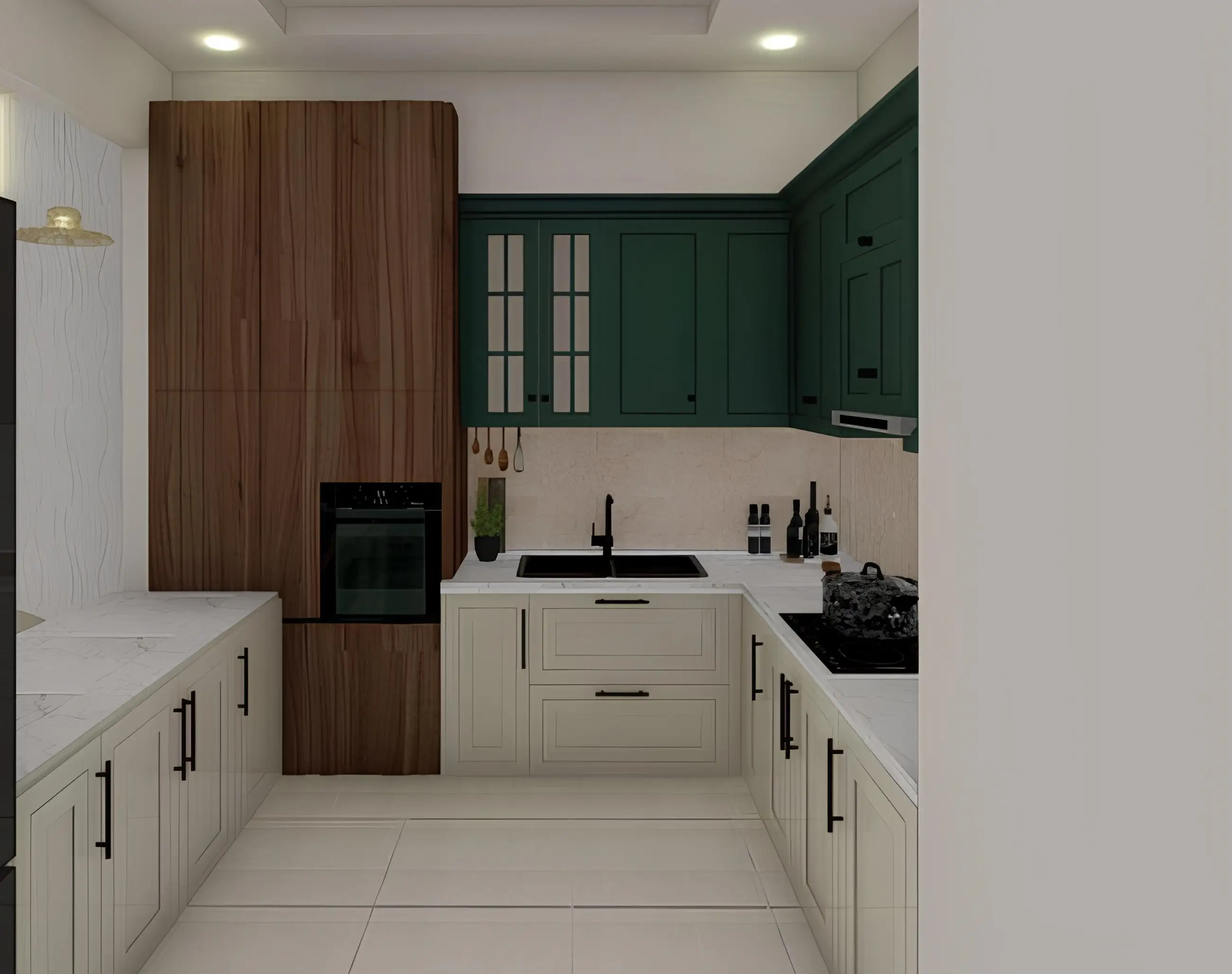 Townhouse kitchen shown in the PURVANCHAL DEVELOPMENT "Purvanchal Townhouses" catalogue, Al Furjan, Dubai