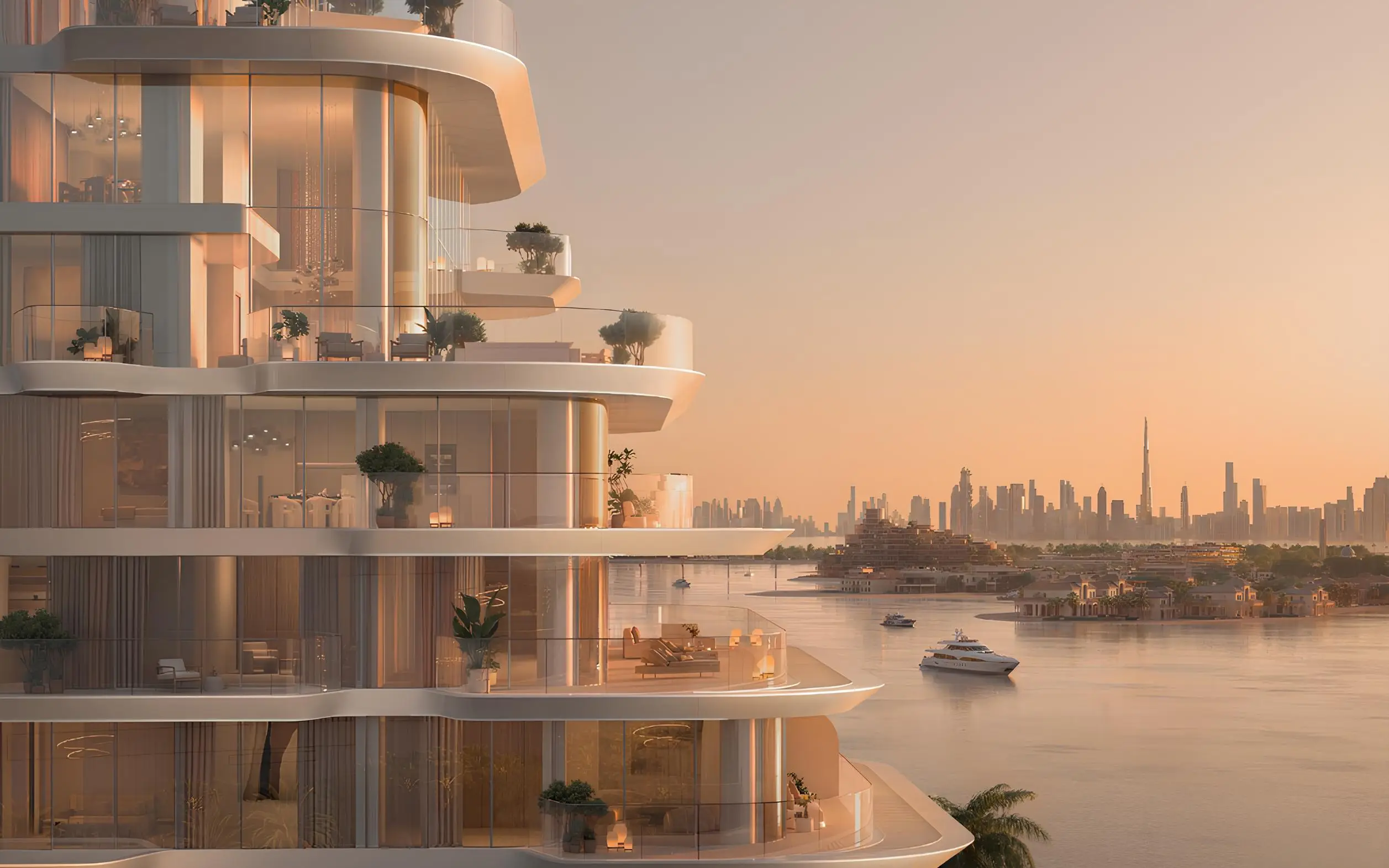 Balconies overlooking the sea shown in the BEYOND BY OMNIYAT "Passo" catalogue, Dubai